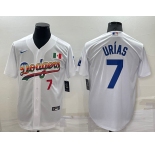 Men's Los Angeles Dodgers #7 Julio Urias Rainbow Number White Mexico Cool Base Nike Jersey