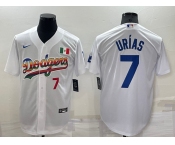 Men's Los Angeles Dodgers #7 Julio Urias Rainbow Number White Mexico Cool Base Nike Jersey