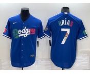 Men's Los Angeles Dodgers #7 Julio Urias Royal Mexico Cool Base Stitched Baseball Jersey