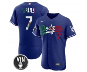 Men's Los Angeles Dodgers #7 Julio Urias Royal Mexico Special Vin Scully Patch Flex Base Stitched Baseball Jersey
