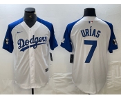 Men's Los Angeles Dodgers #7 Julio Urias White Blue Fashion Stitched Cool Base Limited Jersey