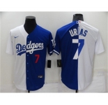 Men's Los Angeles Dodgers #7 Julio Urias White Blue Split Cool Base Stitched Baseball Jersey