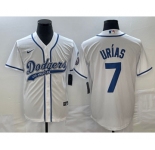 Men's Los Angeles Dodgers #7 Julio Urias White With Patch Cool Base Stitched Baseball Jersey1