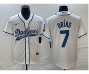 Men's Los Angeles Dodgers #7 Julio Urias White With Patch Cool Base Stitched Baseball Jersey1