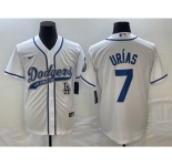 Men's Los Angeles Dodgers #7 Julio Urias White With Patch Cool Base Stitched Baseball Jersey