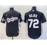 Men's Los Angeles Dodgers #72 Miguel Rojas Black 2025 World Series Champions Patch Cool Base Stitched Baseball Jersey