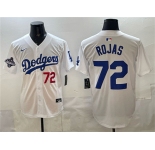 Men's Los Angeles Dodgers #72 Miguel Rojas White 2025 World Series Champions Patch Limited Stitched Baseball Jersey
