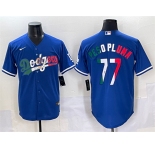 Men's Los Angeles Dodgers #77 Peso Pluma Blue Mexico Stitched Jersey