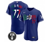 Men's Los Angeles Dodgers #77 Pezo Pluma Royal Mexico Special Vin Scully Patch Flex Base Stitched Baseball Jersey