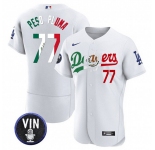 Men's Los Angeles Dodgers #77 Pezo Pluma White Mexico Special Vin Scully Patch Flex Base Stitched Baseball Jersey