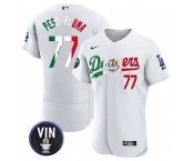 Men's Los Angeles Dodgers #77 Pezo Pluma White Mexico Special Vin Scully Patch Flex Base Stitched Baseball Jersey