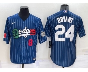 Men's Los Angeles Dodgers #8 #24 Kobe Bryant Number Navy Blue Pinstripe 2020 World Series Cool Base Nike Jersey
