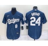 Men's Los Angeles Dodgers #8 #24 Kobe Bryant Number Navy Blue Pinstripe Stitched MLB Cool Base Nike Jersey