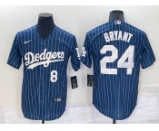 Men's Los Angeles Dodgers #8 #24 Kobe Bryant Number Navy Blue Pinstripe Stitched MLB Cool Base Nike Jersey