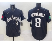 Men's Los Angeles Dodgers #8 Enrique Hernandez Black Mexico 2025 LA Gothic Style With Fernando Patch Vapor Premier Limited Stitched Baseball Jersey