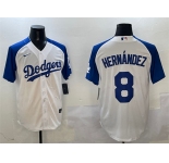 Men's Los Angeles Dodgers #8 Enrique Hernandez White Blue Cool Base Stitched Baseball Jersey