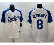 Men's Los Angeles Dodgers #8 Enrique Hernandez White Blue Cool Base Stitched Baseball Jersey