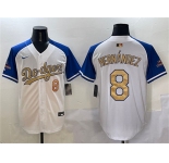 Men's Los Angeles Dodgers #8 Enrique Hernandez White Royal Gold 2024 World Series Champions Vapor Limited Stitched Baseball Jersey