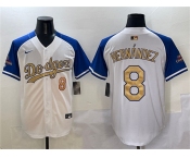 Men's Los Angeles Dodgers #8 Enrique Hernandez White Royal Gold 2024 World Series Champions Vapor Limited Stitched Baseball Jersey