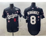 Men's Los Angeles Dodgers #8 Enrique Hernández Black 2025 World Series Patch Tokyo Series Limited Stitched Baseball Jersey