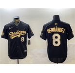 Men's Los Angeles Dodgers #8 Enrique Hernández Black Gold 2024 World Series With Fernando Memorial Patch Home Limited Stitched Baseball Jersey