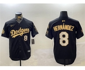 Men's Los Angeles Dodgers #8 Enrique Hernández Black Gold 2024 World Series With Fernando Memorial Patch Home Limited Stitched Baseball Jersey