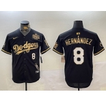 Men's Los Angeles Dodgers #8 Enrique Hernández Black Gold 2024 World Series With Vin & California Patch Vapor Premier Limited Stitched Baseball Jersey