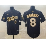 Men's Los Angeles Dodgers #8 Enrique Hernández Black Gold 2025 World Series Champions Patch Limited Stitched Baseball Jersey