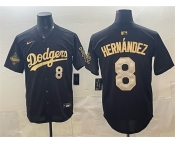 Men's Los Angeles Dodgers #8 Enrique Hernández Black Gold 2025 World Series Champions Patch Limited Stitched Baseball Jersey