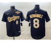 Men's Los Angeles Dodgers #8 Enrique Hernández Black Gold 2025 World Series Limited Stitched Baseball Jersey