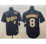 Men's Los Angeles Dodgers #8 Enrique Hernández Black Gold 2025 World Series Patch Limited Stitched Baseball Jersey
