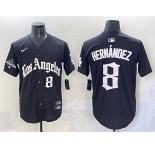 Men's Los Angeles Dodgers #8 Enrique Hernández Black Mexico 2025 LA Gothic Style With 2024 World Series Champions Patch Vapor Premier Limited Stitched Base
