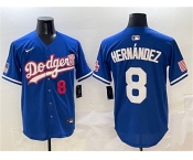 Men's Los Angeles Dodgers #8 Enrique Hernández Royal With American Flag Patch Limited Stitched Baseball Jersey