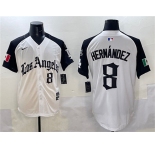 Men's Los Angeles Dodgers #8 Enrique Hernández White Black Mexico 2025 LA Gothic Style With Fernando Patch Vapor Premier Limited Stitched Baseball Jersey
