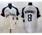 Men's Los Angeles Dodgers #8 Enrique Hernández White Black Mexico 2025 LA Gothic Style With Fernando Patch Vapor Premier Limited Stitched Baseball Jersey