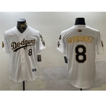 Men's Los Angeles Dodgers #8 Enrique Hernández White Gold 2024 World Series With Fernando Memorial Patch Home Limited Stitched Baseball Jersey