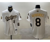 Men's Los Angeles Dodgers #8 Enrique Hernández White Gold 2024 World Series With Fernando Memorial Patch Home Limited Stitched Baseball Jersey