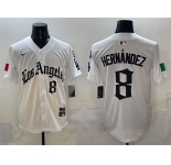 Men's Los Angeles Dodgers #8 Enrique Hernández White Mexico 2025 LA Gothic Style With Fernando Patch Vapor Premier Limited Stitched Baseball Jersey