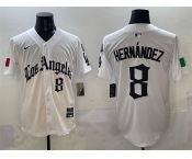 Men's Los Angeles Dodgers #8 Enrique Hernández White Mexico 2025 LA Gothic Style With Fernando Patch Vapor Premier Limited Stitched Baseball Jersey
