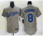 Men's Los Angeles Dodgers #8 Kike Hernandez Grey Stitched Flex Base Nike Jersey