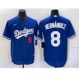 Men's Los Angeles Dodgers #8 Kike Hernandez Number Blue Stitched Cool Base Nike Jersey