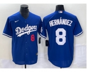 Men's Los Angeles Dodgers #8 Kike Hernandez Number Blue Stitched Cool Base Nike Jersey
