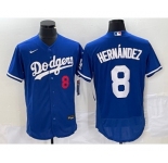 Men's Los Angeles Dodgers #8 Kike Hernandez Number Blue Stitched Flex Base Nike Jersey