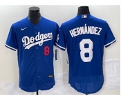 Men's Los Angeles Dodgers #8 Kike Hernandez Number Blue Stitched Flex Base Nike Jersey