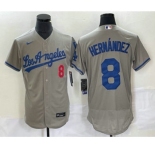 Men's Los Angeles Dodgers #8 Kike Hernandez Number Grey Stitched Flex Base Nike Jersey