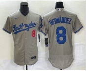 Men's Los Angeles Dodgers #8 Kike Hernandez Number Grey Stitched Flex Base Nike Jersey