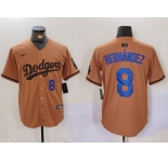 Men's Los Angeles Dodgers #8 Kike Hernandez Number Olive Cool Base Limited Stitched Jerseys