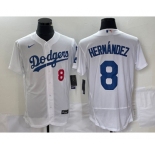 Men's Los Angeles Dodgers #8 Kike Hernandez Number White Stitched Flex Base Nike Jersey