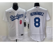 Men's Los Angeles Dodgers #8 Kike Hernandez Number White Stitched Flex Base Nike Jersey
