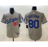 Men's Los Angeles Dodgers #80 Emmet Sheehan Gray 2025 World Series Champions Patch Limited Stitched Baseball Jersey